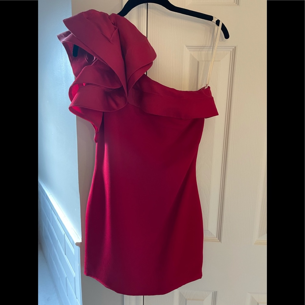 Red one shoulder dress